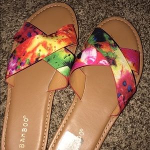 Rainbow tie dye flip flops